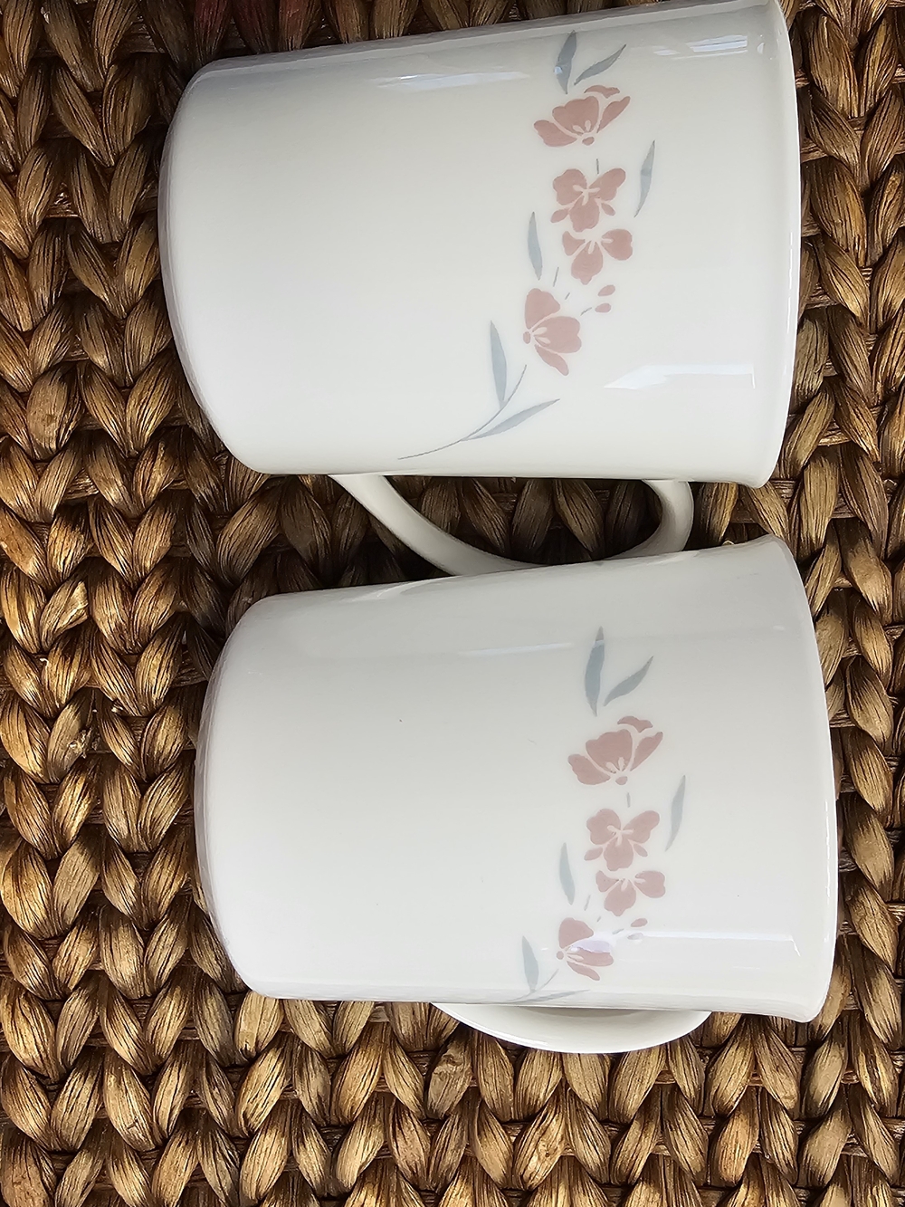 Corningware Corell White Mugs with Pink Floral Design "Silk Blossom Set Of 2